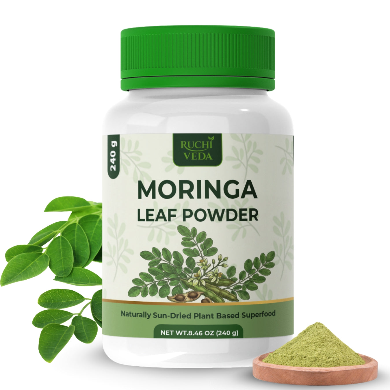 Moringa Leaf Powder 8.46 oz – Raw, Sun-Dried, Vegan Superfood | Naturally Rich in Nutrients for Everyday Health