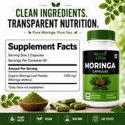 Ruchi Veda Moringa Capsules 1100mg Per Serving — Moringa Oleifera Supplement for Clean Natural Energy, Focus & Daily Wellness - Plant Based, Non GMO, Lab Tested Vegan Capsules - 60 Count