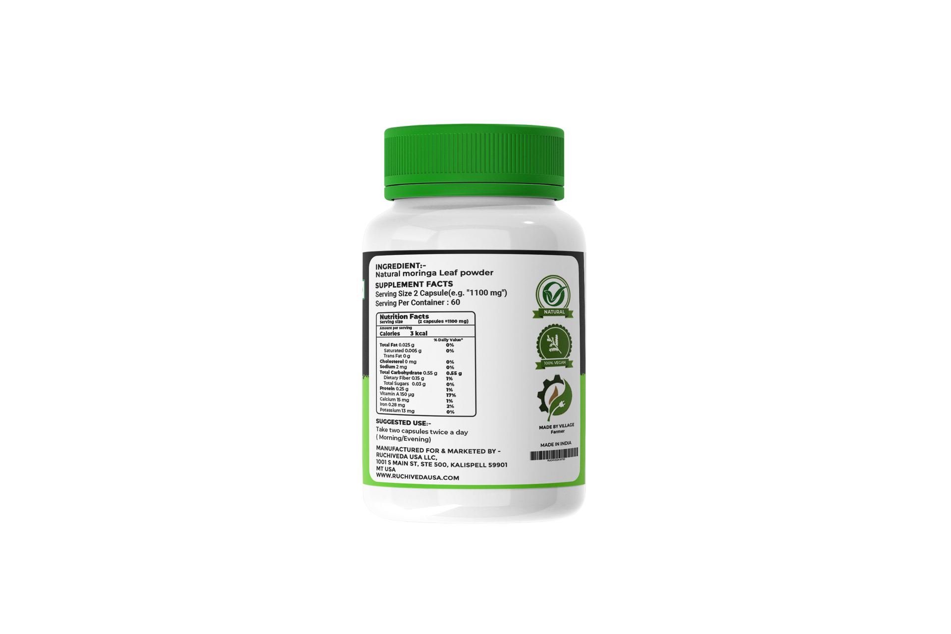 Ruchi Veda Moringa Capsules (60 Count) | Dietary Supplement